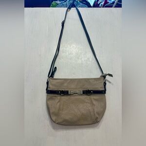 Rosetti Beige Crossbody Bag Faux Leather Shoulder Purse Black Trim Handbag